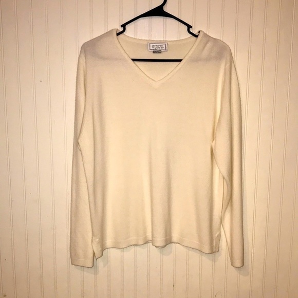 Jennifer Moore off white super soft white cashmere V- neck sweater size large - Picture 1 of 4